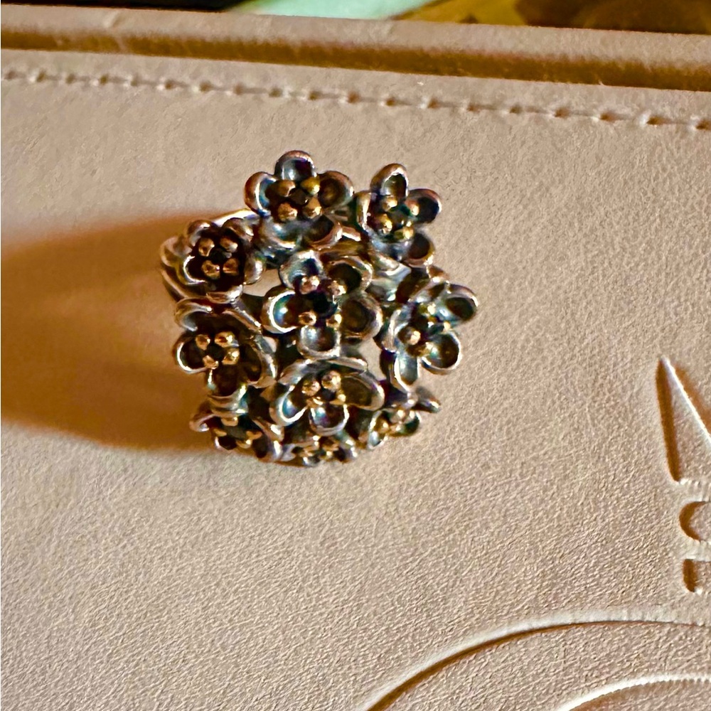 RETIRED‼️Pandora Silver 14K Spinel Forever Bloom Ring 52 ALE S925 Size 6